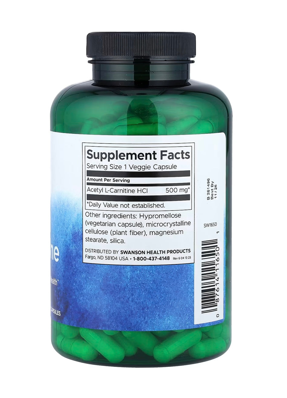 Swanson Acetyl L-Carnitine 500 mg – kapsule za energiju, fokus i zdravlje mozga