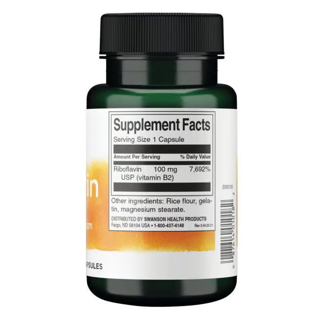 Swanson Riboflavin B2 100 mg – 100 kapsula za energiju i nervni sistem