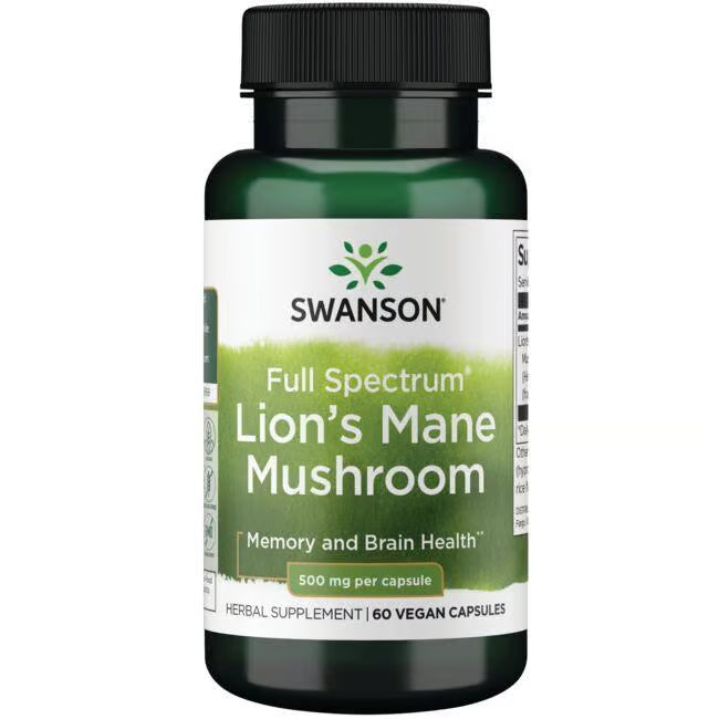 Swanson Lion's Mane (Lavlja griva) 500 mg – 60 veganskih kapsula za fokus i pamćenje