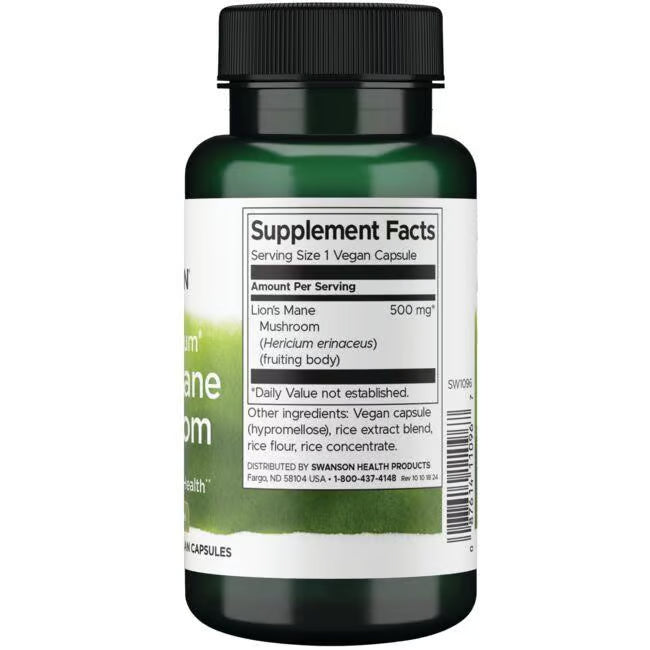 Swanson Lion's Mane (Lavlja griva) 500 mg – 60 veganskih kapsula za fokus i pamćenje