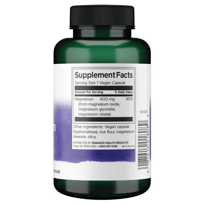Swanson Triple Magnesium Complex 400 mg – 100 veg. kapsula za mišiće i san