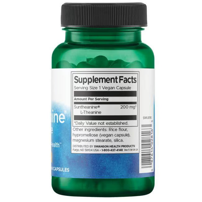 Swanson L-Theanine (L-teanin) 100 mg Suntheanine® – 60 veganskih kapsula za smirenost