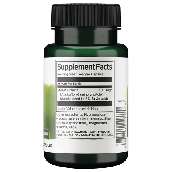 Swanson Shilajit Extract – Standardized 400 mg 60 Veg Caps